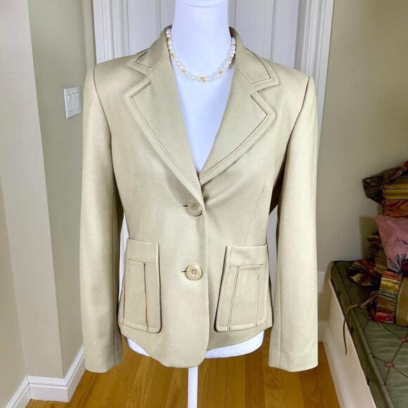 Harve Benard Blazer Jacket Wool Blend Single Breasted Vintage Tan Petite (8P) - Picture 1 of 8